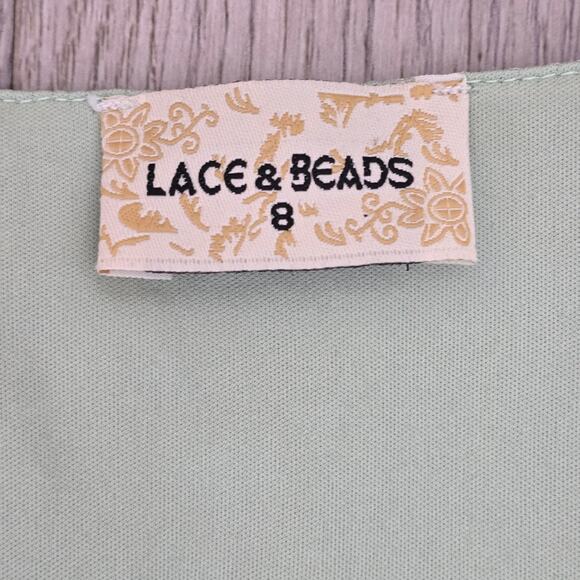 Lace & Beads Mint Green Tulle Midi Dress Fairycore Romantic Sz 8 Wedding Guest - Picture 7 of 12